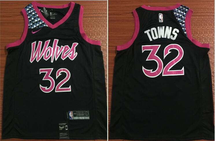 Men Minnesota Timberwolves 32 Towns Black City Edition Nike Game NBA Jerseys